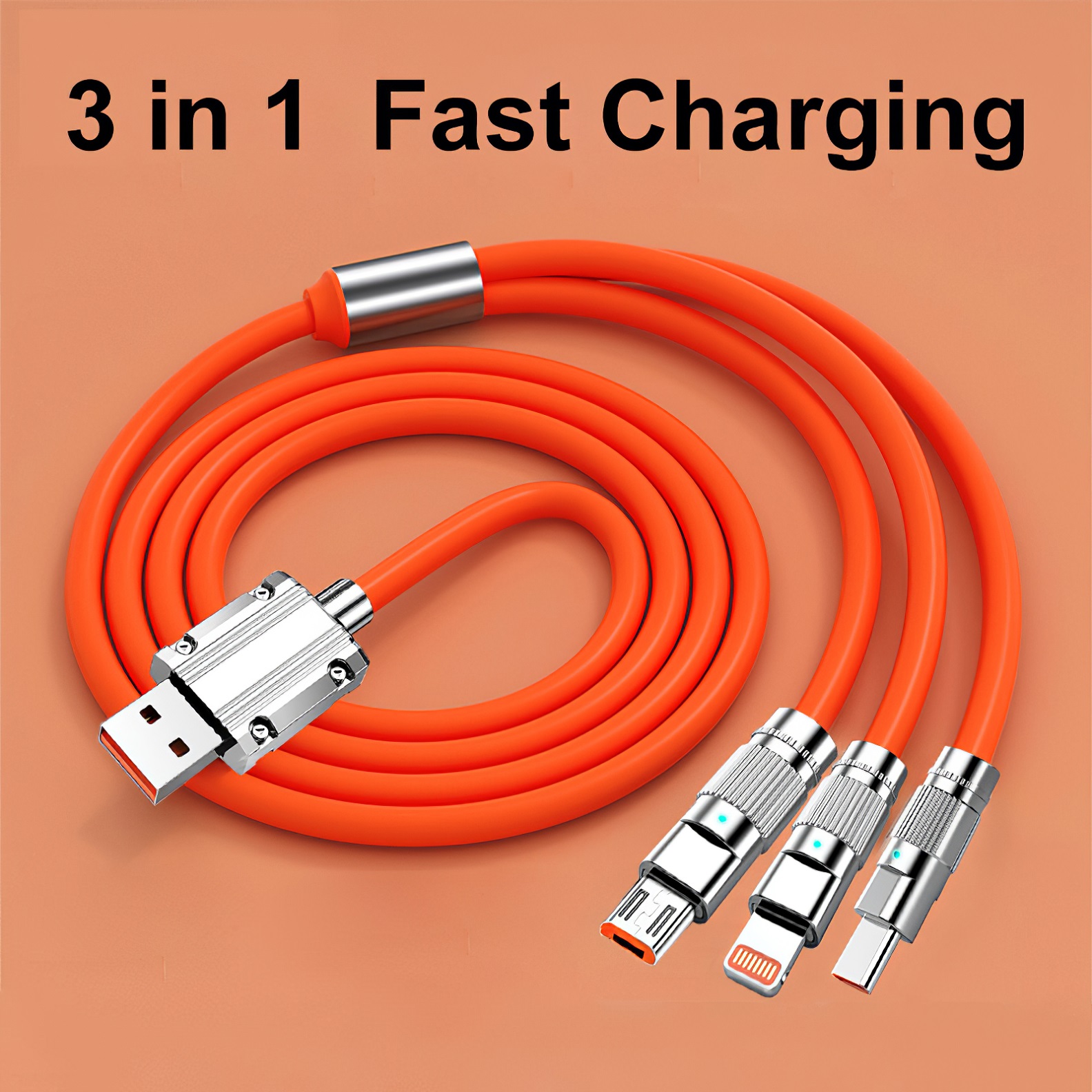 3 in 1 Fast Charging Cable for iPhone iPad Samsung Android Smart Phone(1.2M/4FT, not support iPhone 15/16) - Image 2
