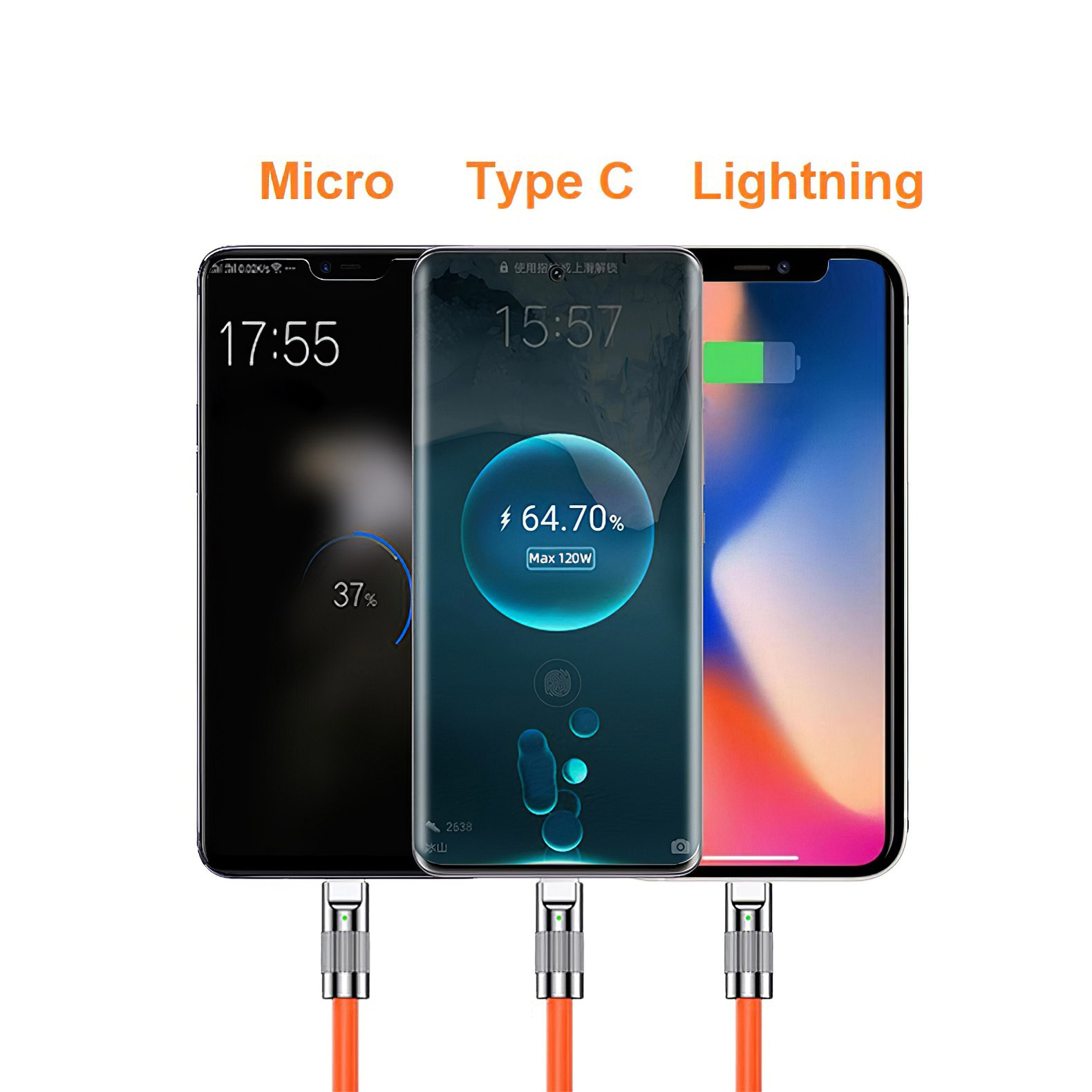 3 in 1 Fast Charging Cable for iPhone iPad Samsung Android Smart Phone(1.2M/4FT, not support iPhone 15/16) - Image 5