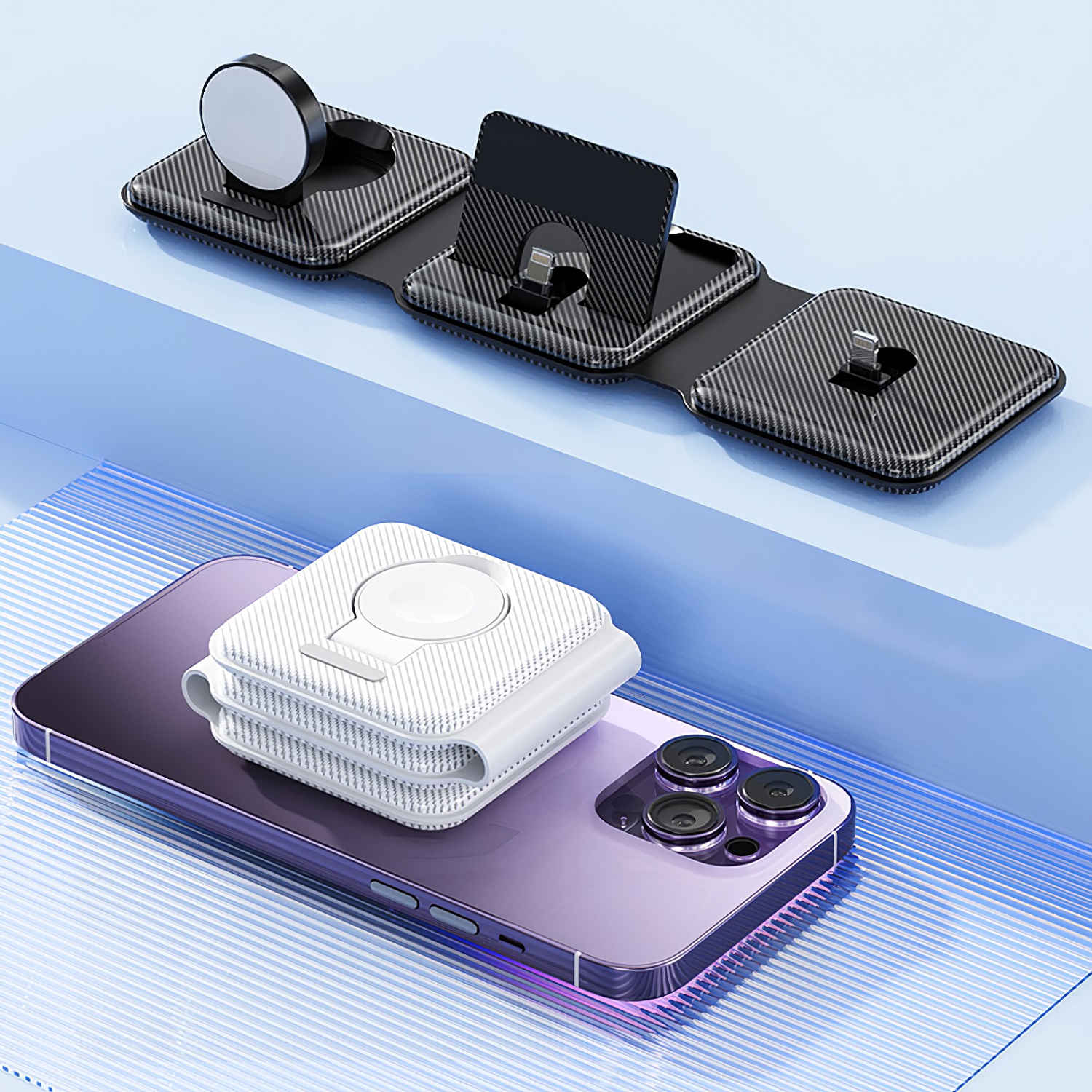 3 in 1 Folding Fast Charging Station for iPhone (Docking)/iPods (Docking)/iWatch Wireless Magnetic charging - Image 4