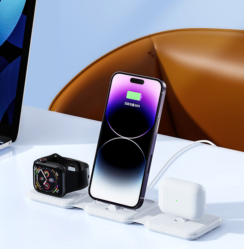 3 in 1 Folding Fast Charging Station for iPhone (Docking)/iPods (Docking)/iWatch Wireless Magnetic charging - Image 6