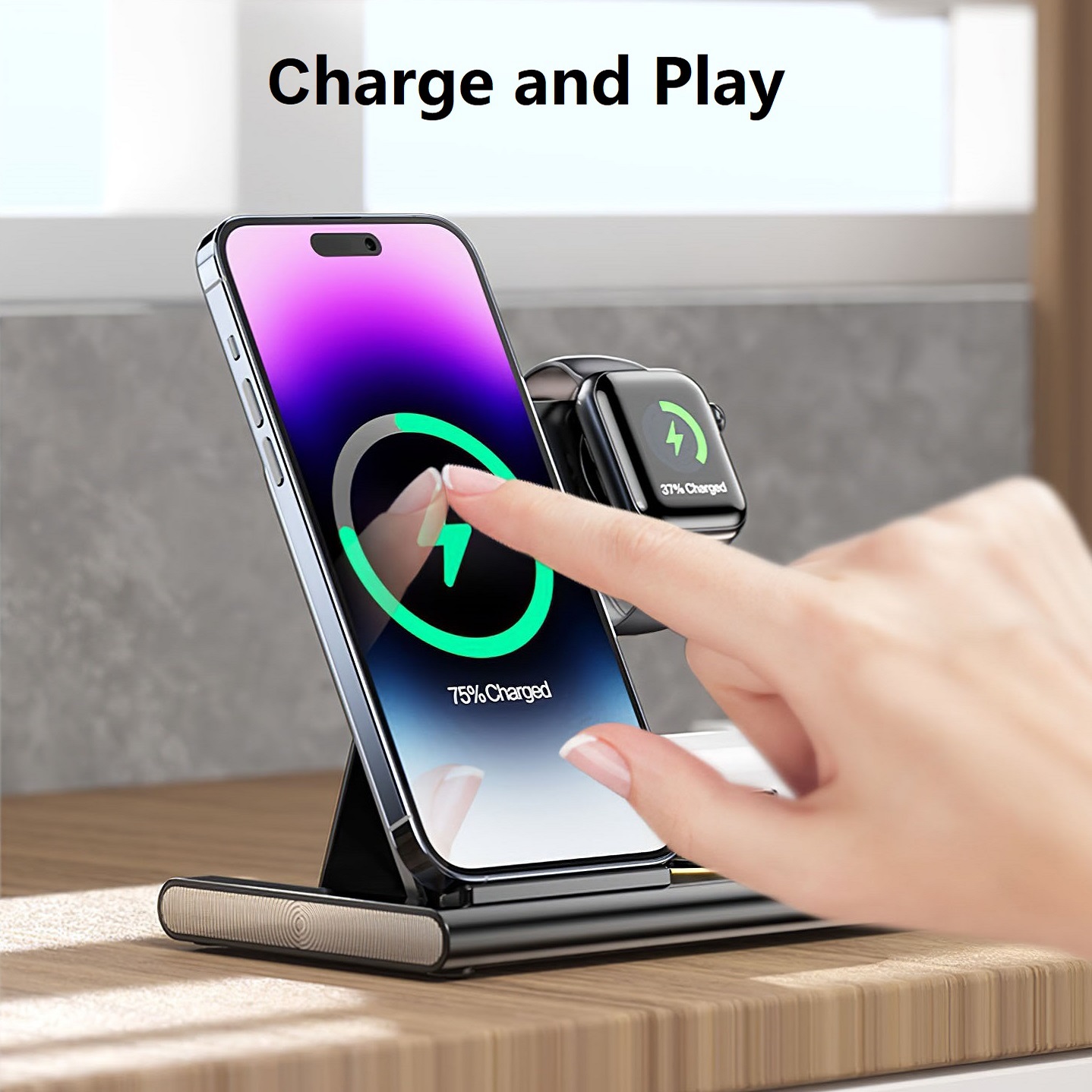 Wireless Charger Station, 4 in 1 Foldable 15W Fast Charging Wireless Charging Station with Night Light for iPhone iPods iWatch - Image 7