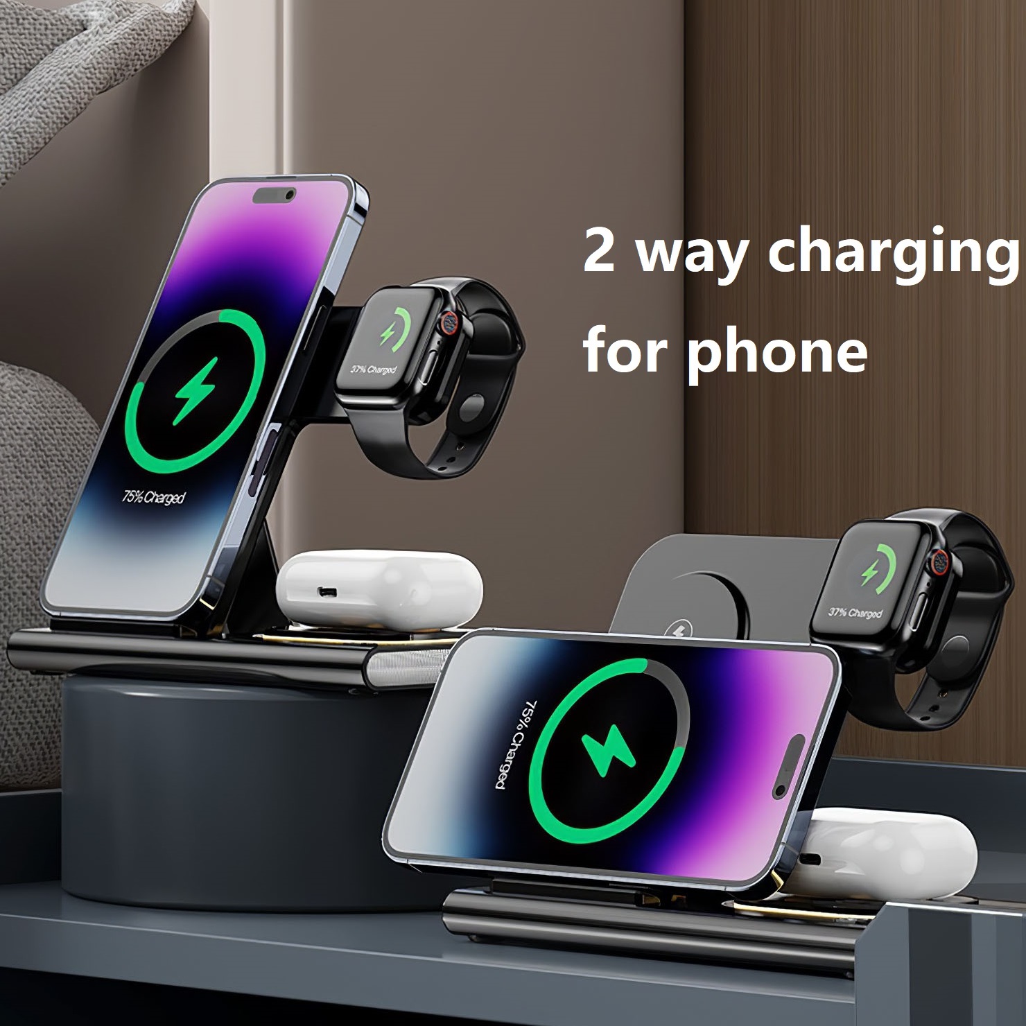 Wireless Charger Station, 4 in 1 Foldable 15W Fast Charging Wireless Charging Station with Night Light for iPhone iPods iWatch - Image 8