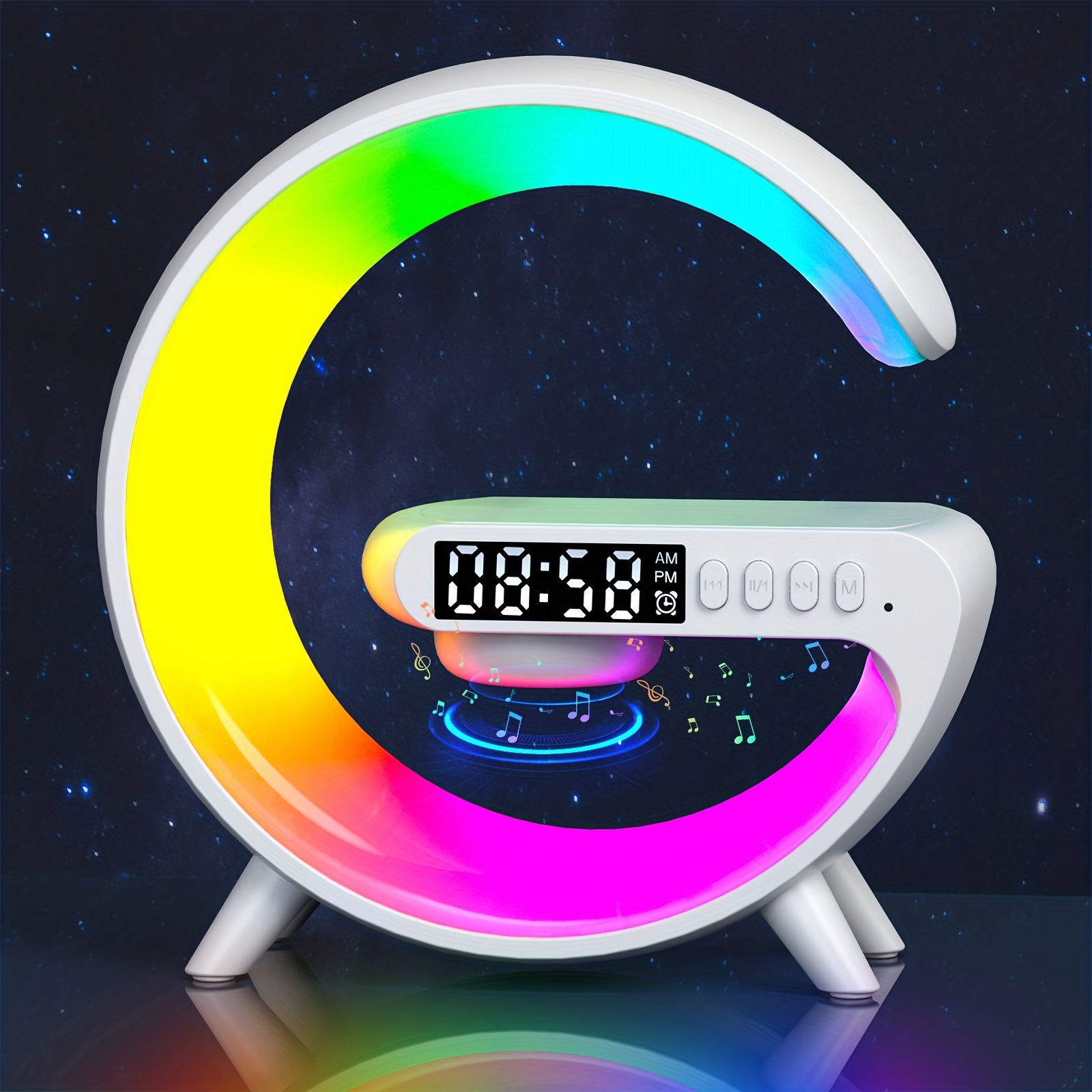 Mini Multi-functional 15W Fast Charging Wireless Charger with Speaker, Supports TF card, RGB Night Light, Alarm clock, AUX input, Suitable for iPhone and Samsung Mobile Phones - Image 2