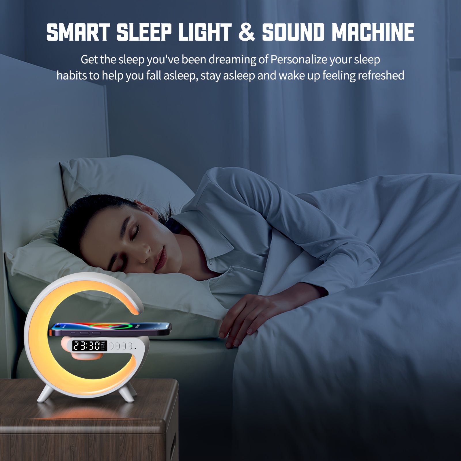 Mini Multi-functional 15W Fast Charging Wireless Charger with Speaker, Supports TF card, RGB Night Light, Alarm clock, AUX input, Suitable for iPhone and Samsung Mobile Phones - Image 5