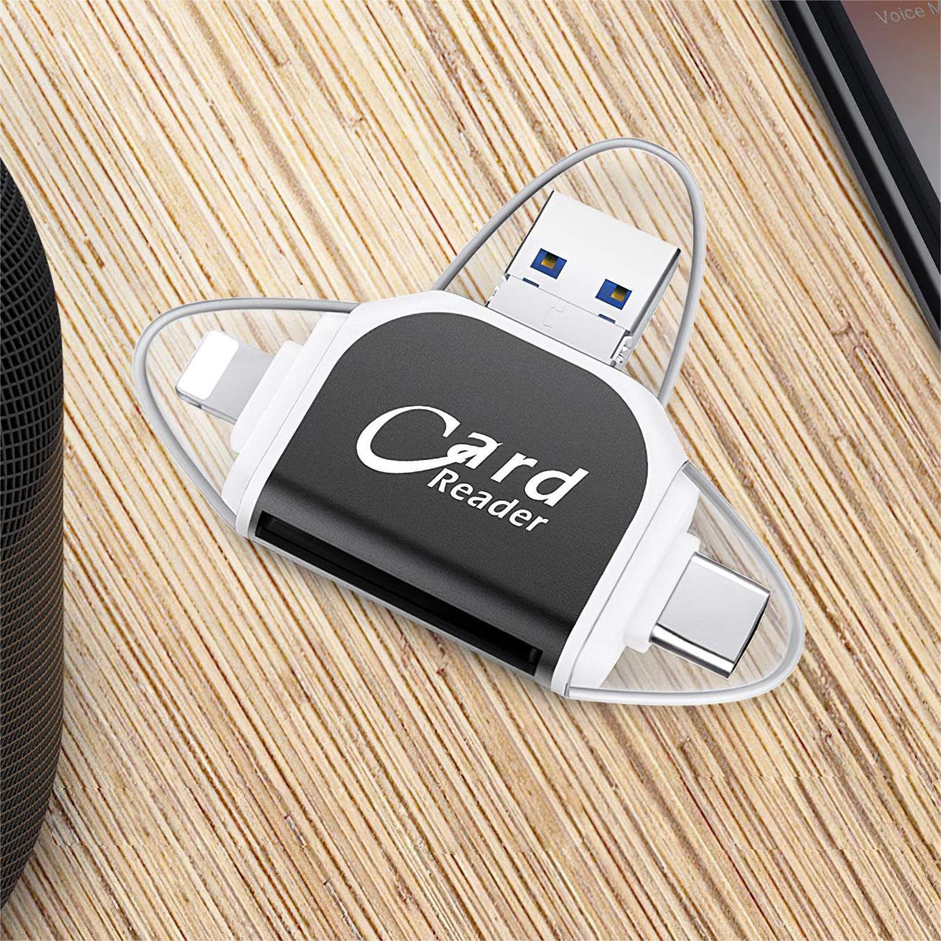 4 in 1 Card Reader for SD Card, TF Card (128GB Optional), Plug and Play for iPhone and Samsung XiaoMi Phones - Image 2