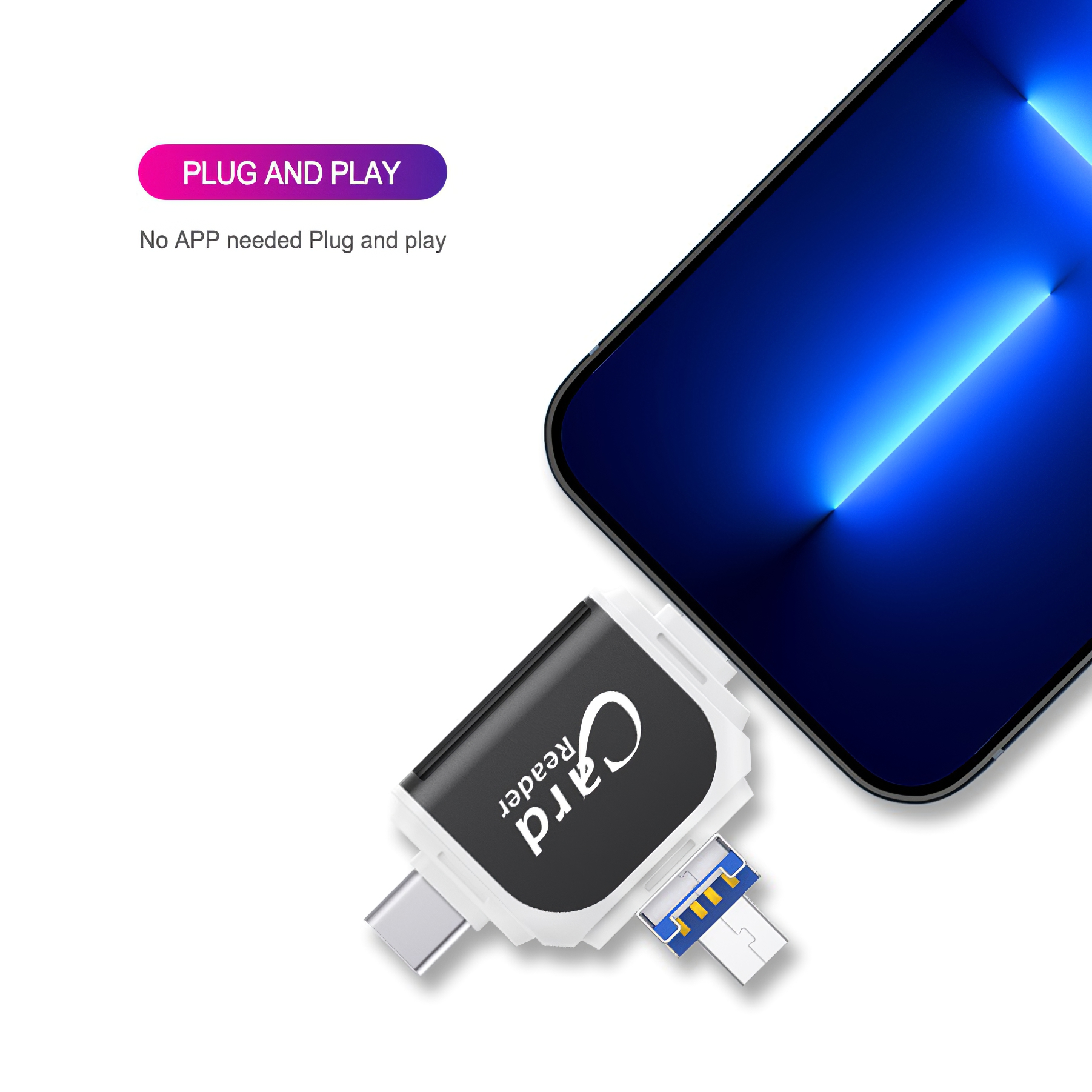 4 in 1 Card Reader for SD Card, TF Card (128GB Optional), Plug and Play for iPhone and Samsung XiaoMi Phones - Image 6