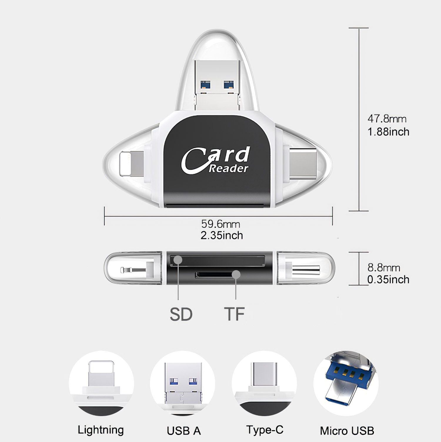 4 in 1 Card Reader for SD Card, TF Card (128GB Optional), Plug and Play for iPhone and Samsung XiaoMi Phones - Image 8