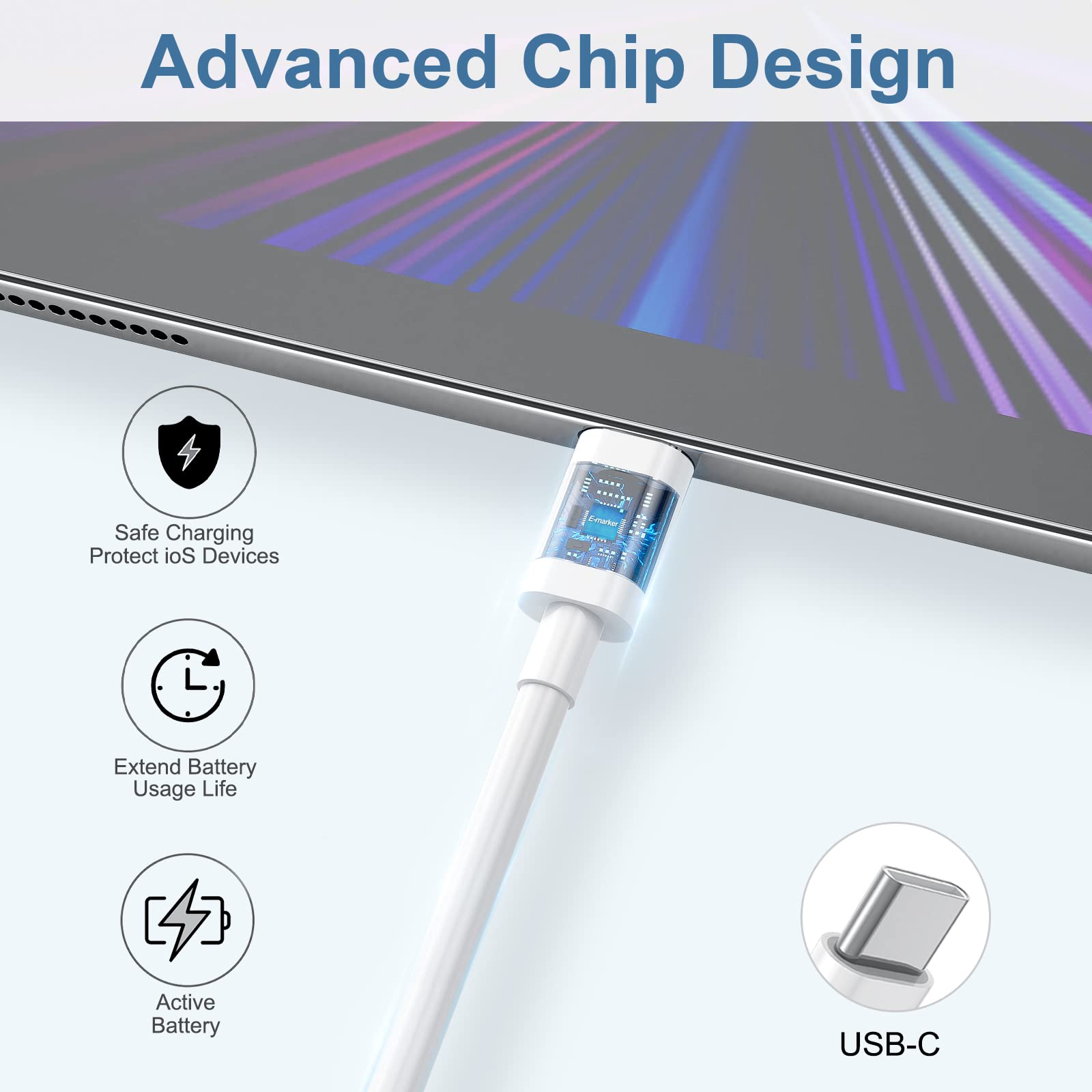 30W Type C to C Fast Charging Cable Cord for Phone Tablet PC Laptop --3 Pack - Image 2