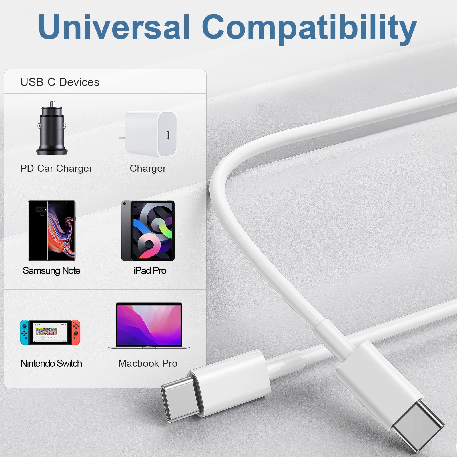 30W Type C to C Fast Charging Cable Cord for Phone Tablet PC Laptop --3 Pack - Image 7