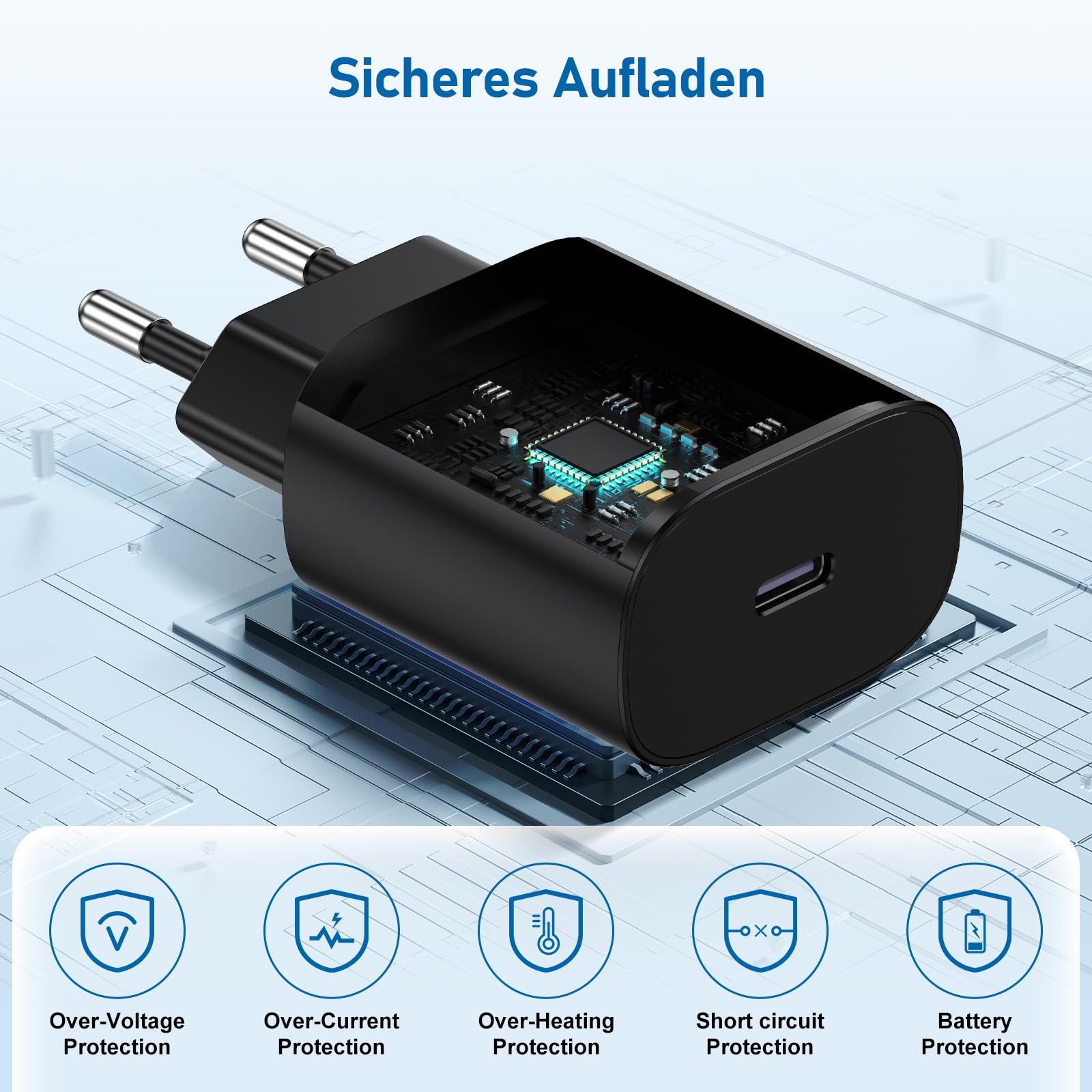 PD 25W Fast Charging EU Version Charger with Type C Cable Set for Samsung Phone iPhone - Image 2