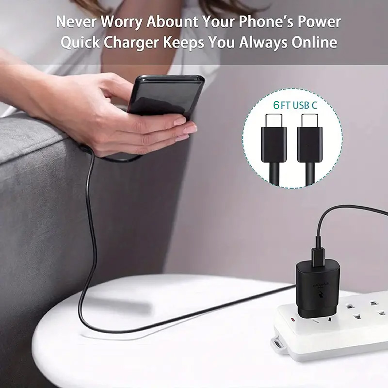 PD 25W Fast Charging US Version Charger with Type C Cable Set for Samsung Phone iPhone - Image 6